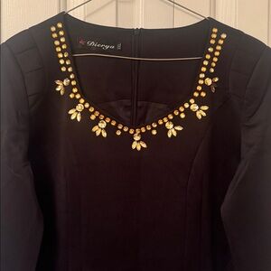 Black Dress with Gold sequins and pockets